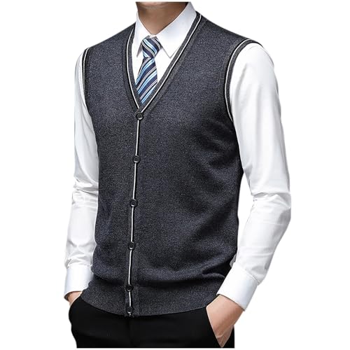 Mens Vest Sweater Fashion Contrast Color Button V-Neck Sleeveless Suit Cardigan All-Match Basic Knitwear Tank Tops2