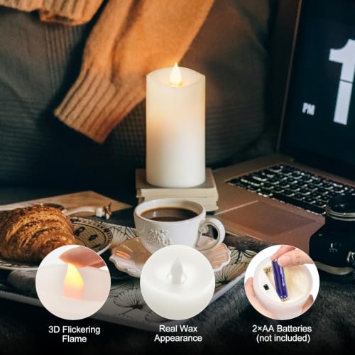 Image of 1PCS, 3 x 6 inches Flameless Candle with Remote Control, 3D Flickering Wick, Real Wax, Battery Candles,with Timer,Battery Powered Candles,for Holiday Home Decor,White