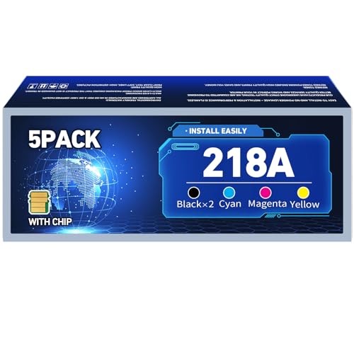 with chip 5 Pack 218A Toner Cartridges Replacement for HP 218X W2180A W2180X Use with HP Color Laserjet Pro MFP 3301fdw 3201dw 3301sdw 3301cdw Printer (2BK/1C/1Y/1M)
