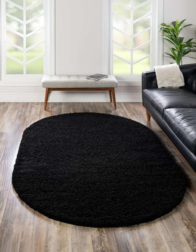 SAGON Premium Oval Carpet for Home | 2 Inch Pile Height Ultra Soft Plush Floor Rug | Anti-Skid for Living Room & Bedroom| 3 x 5 Feet Black