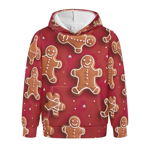 Kids Hoodies Sweaters Christmas Gingerbread Hooded Sweatshirts with Big Pockets for Boys Girls B0400022