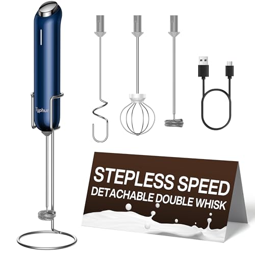 Image of InstaWhisk Milk Frother with Variable Speed, Rechargeable Coffee Frother Wand with Detachable Double Whisk, Handheld Electric Stirrer for Latte, Cappuccino, Matcha, Almond Milk, Protein, Navy Blue