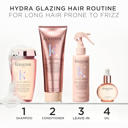 KERASTASE Gloss Absolu - Fondant Insta Glaze - Après-Shampoing Amplificateur de Brillance - 72H Ultra-Glossy - Acide Hyaluronique, Acide Glycolique - Cheveux Longs Sujets aux Frisottis - 250 ml