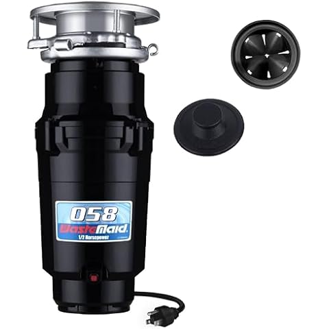 Waste Maid 10-US-WM-058-3B Garbage Disposal Anti-Jam Stainless Steel Food Waste Grinding System, 1/2 HP Economy, Black Cover
