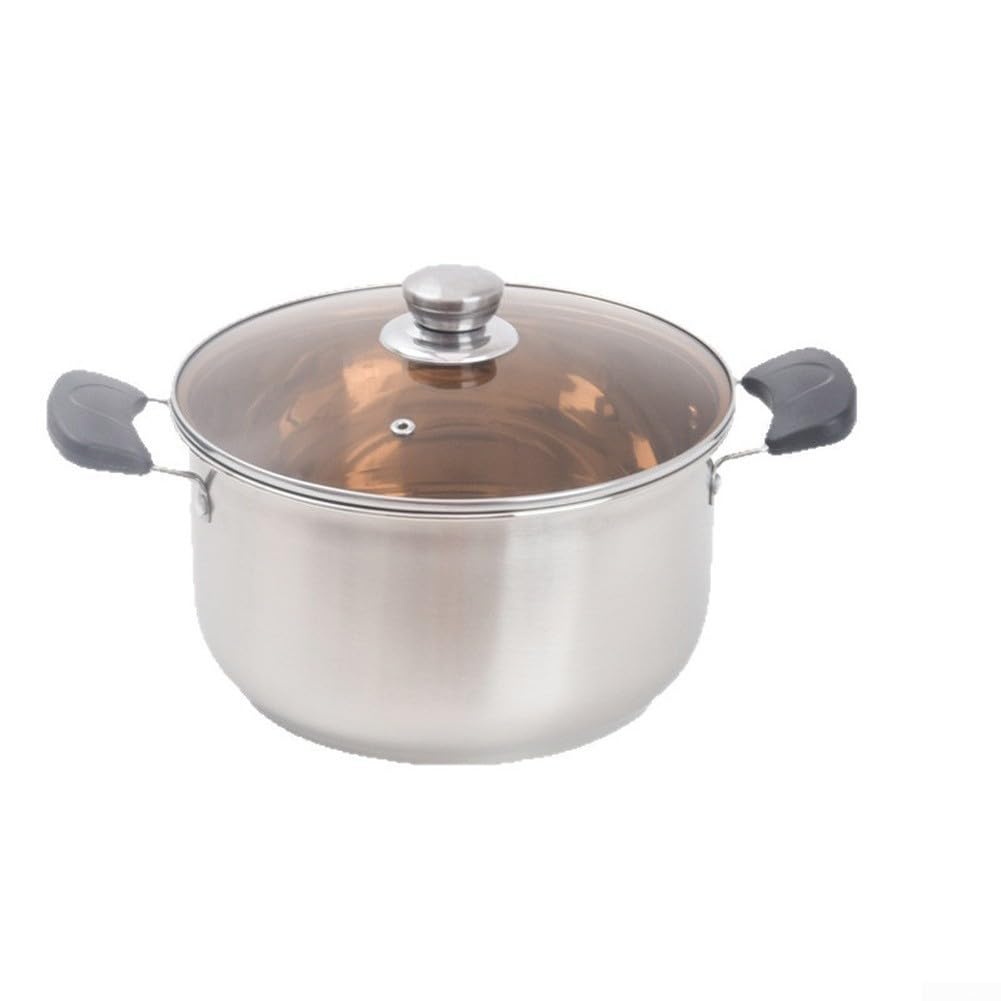 Olla de leche de acero inoxidable 304 engrosada doble mango no magnético sopa gachas de avena olla de cocina de alimentos para bebés con tapa de vidrio para inducción de gas estufas