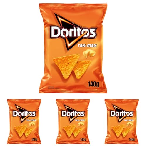 Doritos Tex Mex, Nachos con sabor a queso, Producto de Aperitivo, bolsa individual, 140gr (Paquete de 4)