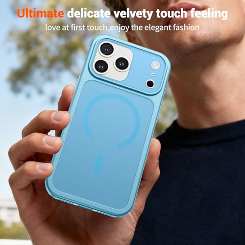 Image of SUPFINE Magnetic for iPhone 17 Pro Case Light Blue | (Compatible with MagSafe)(Military Grade Drop Protection)(Camera Protection)Translucent Matte Phone Cover