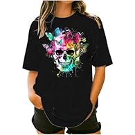 Bold Gothic Graphics:​​ Gothic Graphic Tees UK / Skull Skeleton Butterfly Tops - Features striking printed designs including skulls, intricate skeletons, and dark butterfly motifs for distinctive alternative style and Halloween-themed expression Incl...