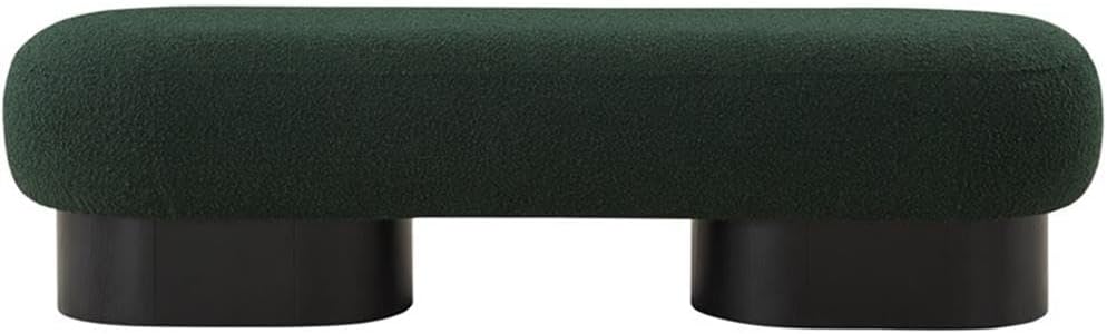 Pemberly Row Modern Green Boucle Fabric Bench, 60.5" W x 18" D x 16" H, Black Finish, Art Deco Design, Upholstered Seat, Vintage-Inspired Elegant Living Room or Entryway Furniture