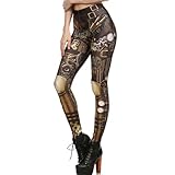 Deresagrl Steampunk Leggings for Women Retro Comic Printed Punk Pants Cosplay Costume Halloween Tights Stretch Gothic Trousers Capris Plus Size
