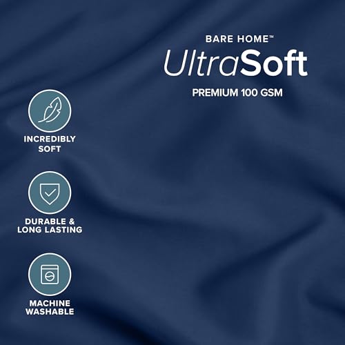 Image of Bare Home Microfiber Bulk Pillow Cases - Standard /Queen Size Set of 4 - Cooling Pillowcases - Double Brushed - Dark Blue Pillowcases 4 Pack - Easy Care (Standard - 4 Pack, Dark Blue)