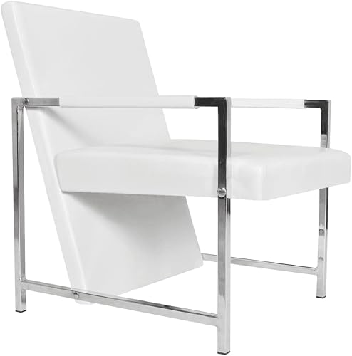 vidaXL Sillón cúbico de piel sintética blanca Sillón escandinavo moderno estilo casa de campo con madera maciza, marco de madera contrachapada y
