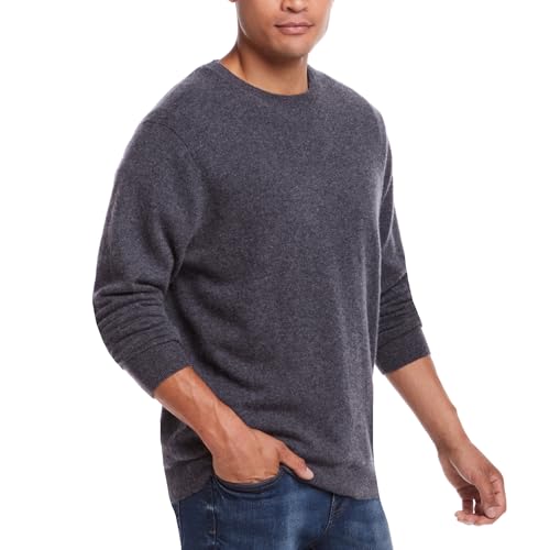 Weatherproof Vintage Men's 100% Cashmere Crewneck Sweater – Ultra-Soft, Warm & Lightweight Knit Pullover, Charcoal Heather, Large