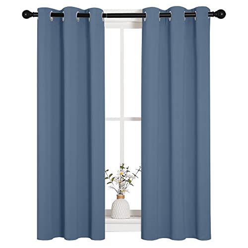 Image of NICETOWN Thermal Insulated Curtains Blackout Draperies, Stone Blue, Set of 2, 29 by 40 inches Long, Window Treatment Solid Grommet Room Darkening Drape Panels for Bedroom