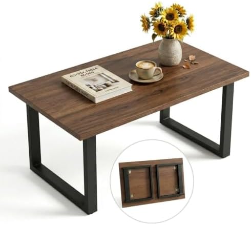 Walnut Folding Coffee Table, No Assembly Required for Small Space...