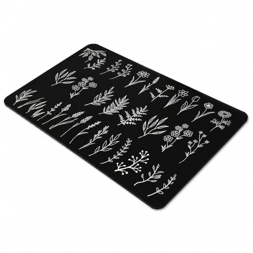 Image of Luxe Home International Dish Dry Mats for Kitchen Counter, Rubber Quick Dry Mat for Kitchen Utensils, Botanical Print Smooth Absorbent Placemat, 35x55 cm, Leaf Black, Pack of 1