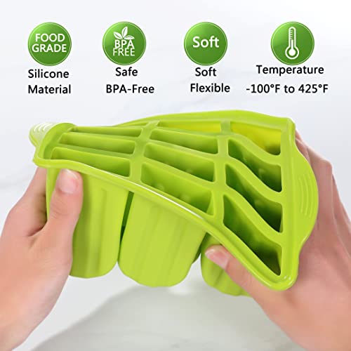 Popsicles Molds Set, 12 Cavity Homemade Maker Ice Pop Mold, Silicone Freezer Molds with 50 Popsicle Sticks 50 Popsicle Bags 50 Ties Funnel Recipes and Brush (Yellow) - Image 5