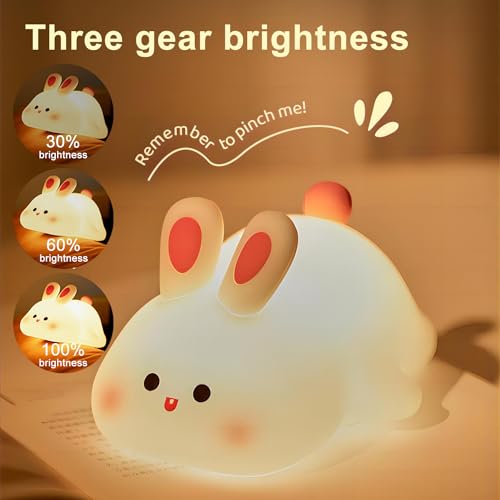 Image of S NMT Cute Rabbit Silicone Night Lights Cartoon Bedroom Lamp for Children's Room Decor, USB Rechargeable Timing Dimming Silicone Sleep Light for Kids, Toddler, Baby