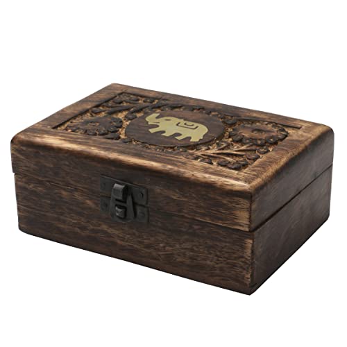 Caja De Madera De Mango Tallada A Mano – Diseño Triple Luna Y Flores, Color Morado