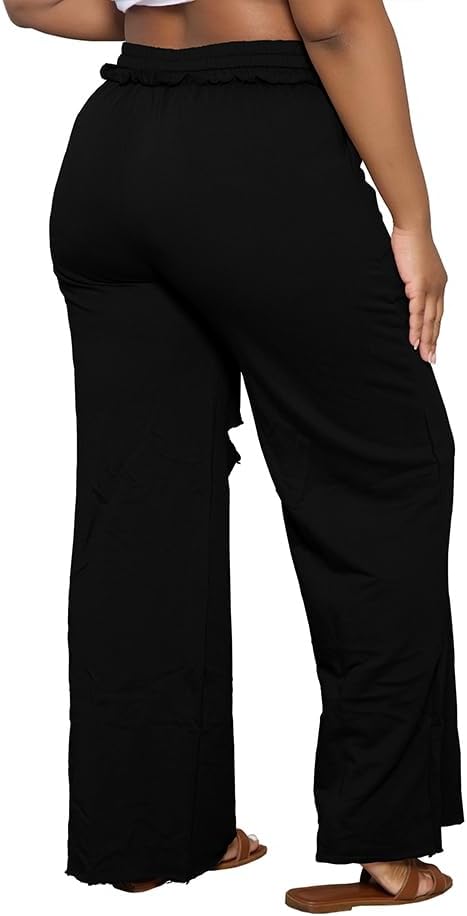 PINSV Wide Leg Pants for Women Drawstring Baggy Casual Sweatpants - Image 4