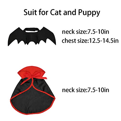 Lkex Halloween Small Dog Costume, Pet Bat Wings & Vampire Cloak, 2 Pack, Cats & Dogs Funny Holiday Clothes For Bloody Zombie Cosplay Party #TOP3