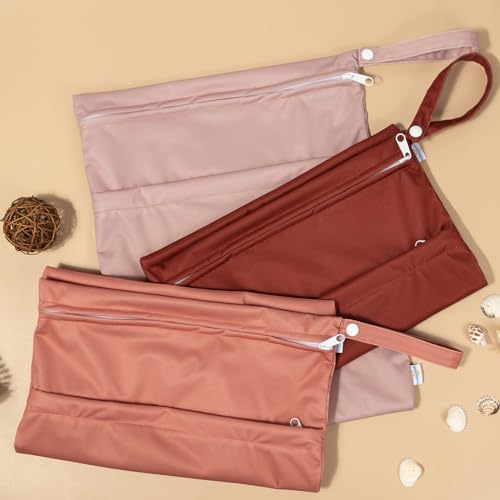 Image of babygoal Wet Dry Bags for Baby Cloth Diapers, Washable Travel Bags, Beach, Pool, Gym Bag for Swimsuits & Wet Clothes with 2 Pockets 3 Pack 3LN33-IN