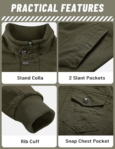 Image of TACVASEN Men's Lightweight Military Cotton Jacket Casual Windbreaker Coat | with zipper and hidden snap,stand collar,multi pockets,tactical m65 field cargo outerwear for winter & fall,utility windproof