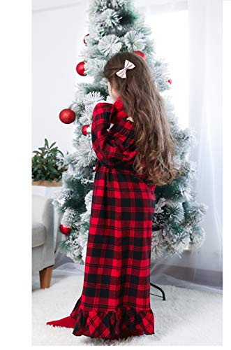 Pufsunjj Girls Princess Nightgown,Winter Long Sleeve Flannel Nightdress Pajamas Dress Kids 3-12 Years Red #TOP6