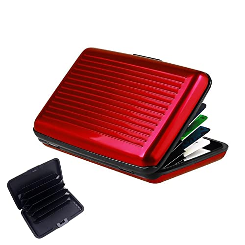 JeoPoom Porte Carte de Crédit en Aluminium, Porte Cartes Anti-RFID, 6 Slots pour Vos Cartes de Crédit, pour Hommes et Femmes(Rouge)