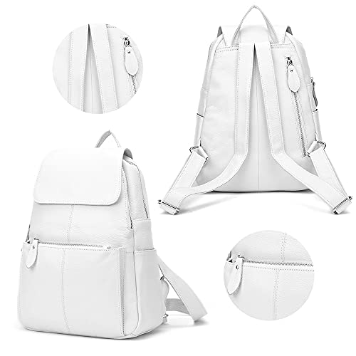 Image of zency 15 Colors Real Soft 100% Genuine Leather Women Backpack Fashion Ladies Travel Bag Preppy Style For Woman (Pure White)