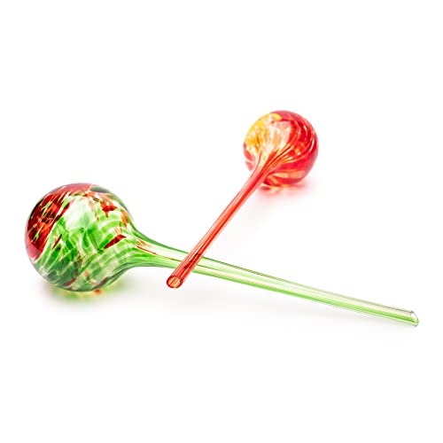 Aqua Watering Globes/Gardening Water Tool - 2 Pack Of Colored Glazed Green/Yellow Colors #TOP1