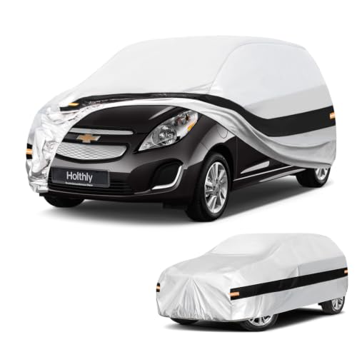 Image of 10 Layers Hatchback Car Cover Custom Fit for Chevrolet Spark (2005-2022), Waterproof All Weather for Automobiles, Outdoor Full Cover Sun Dust Rain Protection with Cotton. Silver