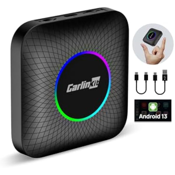 CarlinKit Nowy Android 13 AI Box LED Ambient: Bezprzewodowy Adapter Carplay/Android do Samochodu, Qualcomm SM 6225, 8GB+128GB, Obsługa YouTube/Netflix/Disney+/Aktualizacja OTA