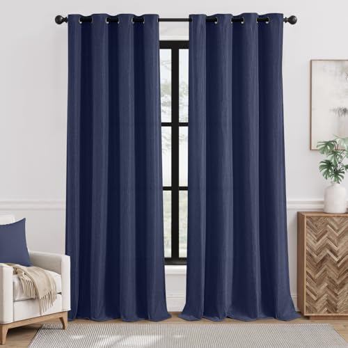 jinchan Room Darkening Curtains Bedroom Thermal Curtains Living Room Linen Look Textured Thermal Insulated Curtains Window Treatment Single Panel 96 Inch Indigo Blue