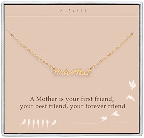 Suavell Mama Necklace - Gold Dipped Momma Necklace for Women - Expecting Mom Gift - For New Mother to Be - Mama Gifts for Expecting Mothers - New Mommy Present - Mother’s Day Jewelry