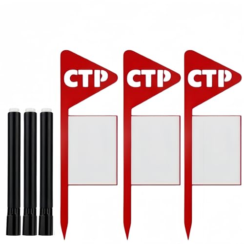 Dry Erase Flag with Markers Reusable Closest to the Pin Trackers for Disc Golf Tournaments & League Play Durable High-Visibility Markers for CTP 3-Pack