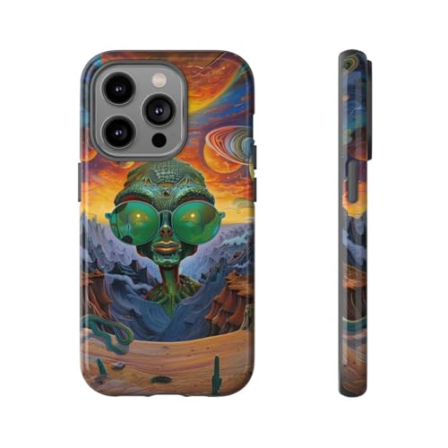 Coque iPhone 14 Pro rigide alien vert spatial et protection antichoc brillante