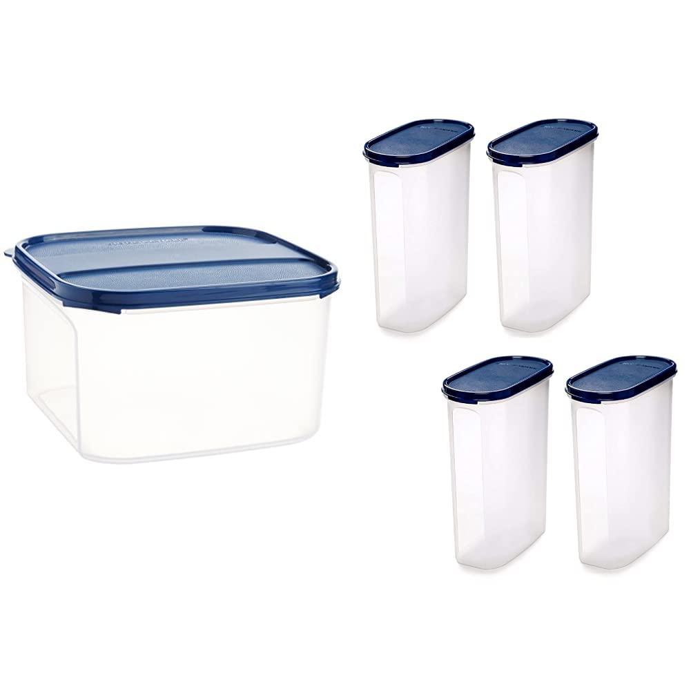 Signoraware Modular Multi Purpose Plastic Container, 2.6 litres, Mod Blue & Oval Plastic Container Set, Set of 4, 2.3 litres, Blue