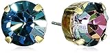 Sorrelli Essentials Round Crystal Stud Earrings, Antique Gold-Tone Finish, Blue Jean Dream