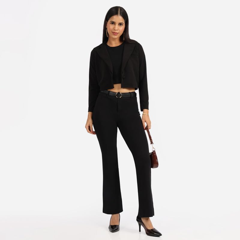 Image of Blissclub AM:PM Air Flare Trousers Cotton for Women Above 5'5 ft Tall | Bootcut Trousers and Formal Pants for Women Office wear | Tailored fit