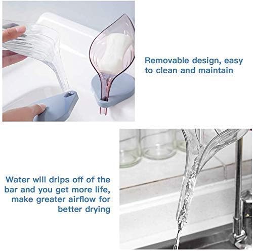 SARNESHWERAM Plastic Leaf Drainage Soap Holder Box Dishes Self Draining Case Container with Drain and Suction Cup for Shower Bathroom Kitchen (Multicolor, 12 x 9 x 11.5 cm) Pack of 2 Pieces 3