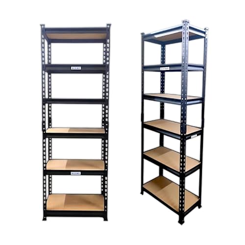 Image of Blue boy Adjustable Shelving 6 Tier- Metal Boltless Rack for Storage & Display /Garage Shelves /Organizer for Home & Kitchen (72 x 24 x 12 Inch /Black- Wooden Shelf)