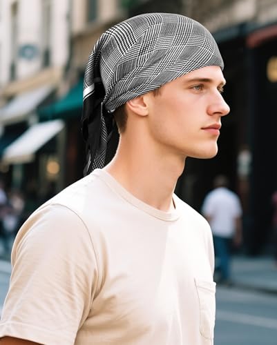 Image of GERINLY Stripe Neckerchief for Men, Minimalism Square Scarf with Lines Pattern, Classic Bandana Silk Feel