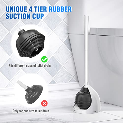 uptronic Toilet Plunger with Holder, Unique Plunger with All-Angle Design, Plungers for Bathroom with Holder, Toilet Plunger Heavy Duty- White