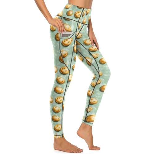 Legging imprimé pomme de terre galbant pour masquer les imperfections avec poches