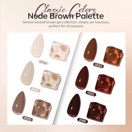 Image of modelones Gel Nail Polish Set Nude 6Colors Milky White Brown