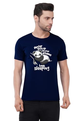 Image of Caseria Men's Cotton Printed T-Shirt -Dreams Keep Sleeping | 100% Cotton | Half Sleeves | Regular Fit | Printed | Round Neck | Graphic T Shirt