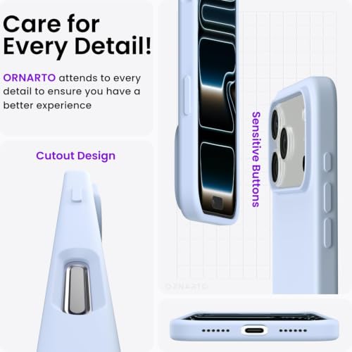 Image of ORNARTO Compatible with iPhone 17 Pro Max Case 6.9 inch, Slim Liquid Silicone 3 Layers Soft Gel Rubber Shockproof Protective Cover with Anti-Scratch Microfiber Lining-Baby Blue