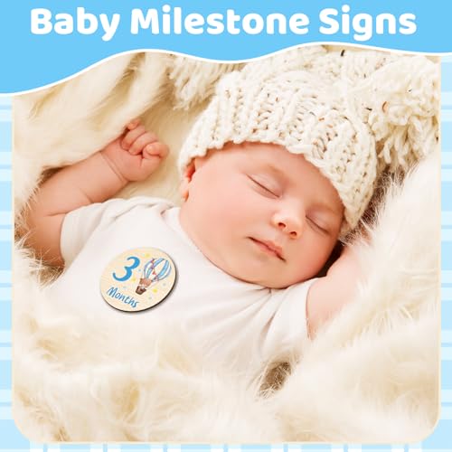 Image of Wooden Baby Monthly Milestone Cards Double Sided Baby Birth Sign Bear