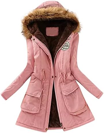 Womens Winter Coats, Warm Sherpa Lined Jacket Mid Length Heavy Parka Coat Thickened Windproof Outerwear with Fur Hood